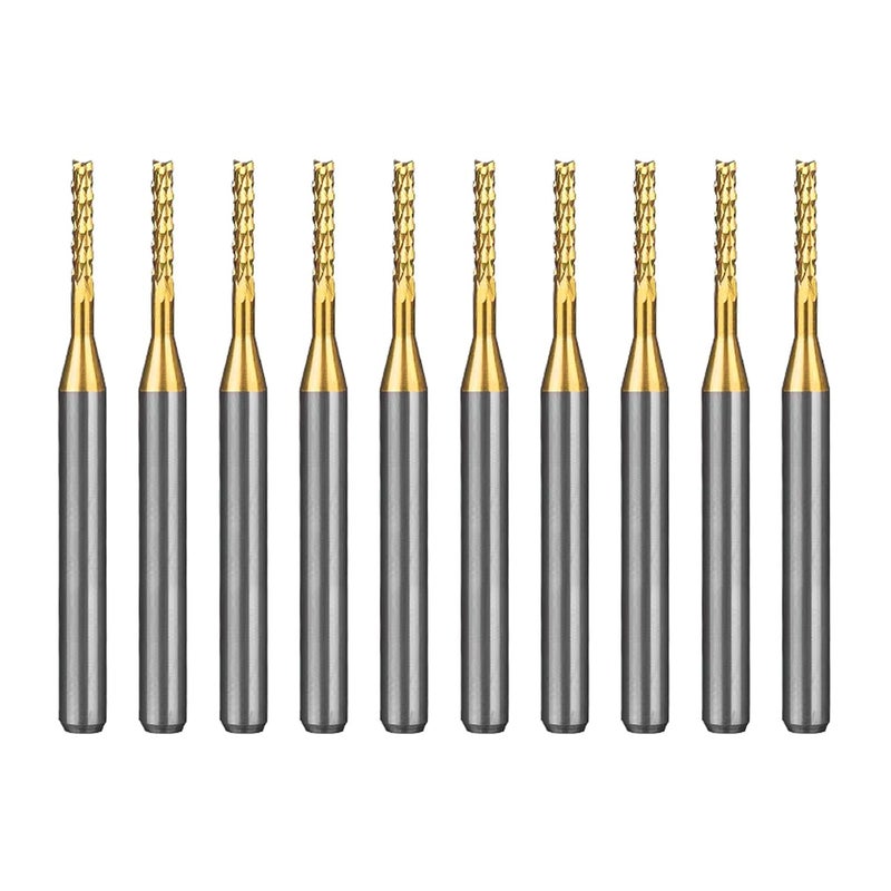 WEXWE Tools 10Pcs 1.4mm TiN Coating Solid Carbide End Mill Engraving Milling Cutter CNC Router Bits for PCB Machine, 1/8" Shank 1BOX - Image 1